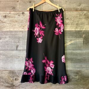 Vintage‎ Whimsigoth Midi Skirt Dark Fairy Gothic Black Pink Floral Pull-on 14